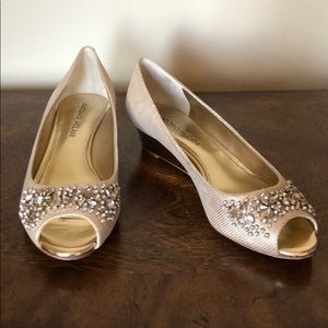 Gold embellished wedges